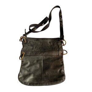 The Sak Gray Leather Crossbody Bag With Adjustable Strap & Multiple Pockets